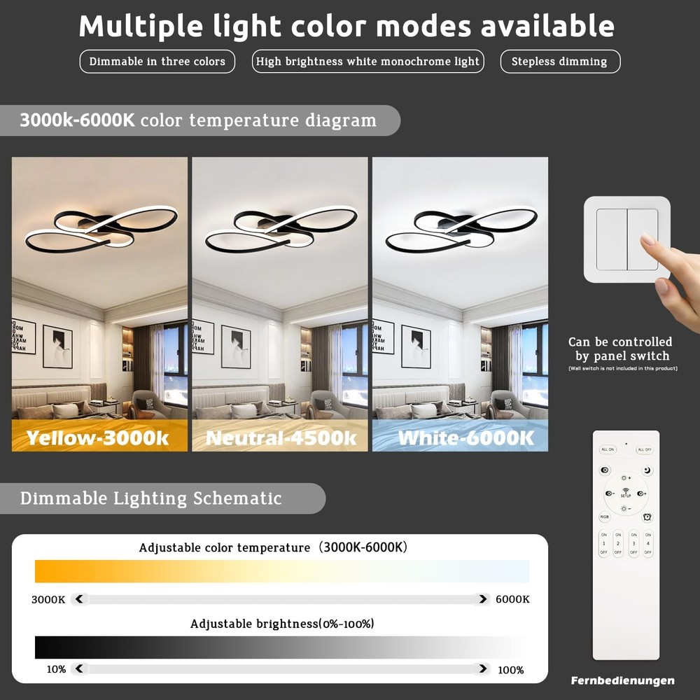 Modern LED Ceiling Light, Dimmable LED Chandelier Flush Mount Ceiling Lights,...