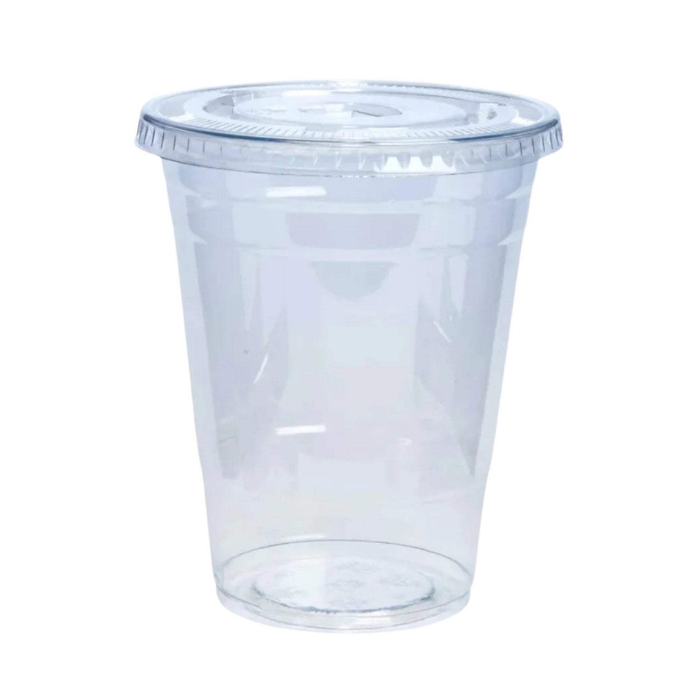 16oz Plastic Clear PET Cups With Flat Lids: 6 Pack