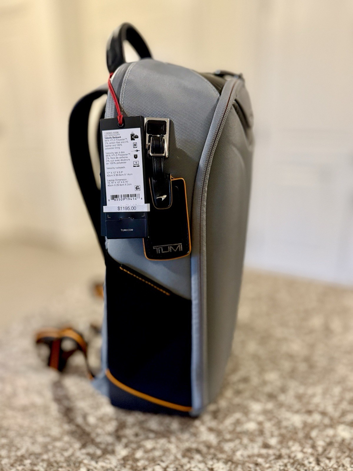 Tumi McLaren VELOCITY 17” Laptop Backpack - Super Gray w/ Papaya Orange