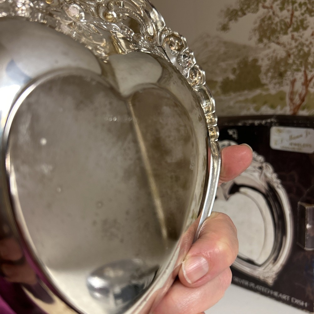 Silver Plated CANDY DISH / TRINKET BOWL Heart Shape Valentine BAROQUE Godinger