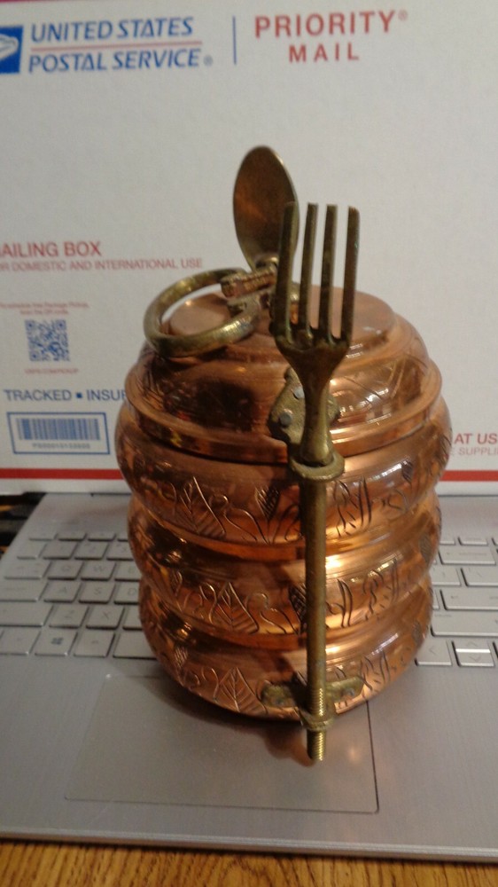 VINTAGE INDIA MIDDLE EASTERN BRASS COPPER STACKING LUNCHBOX