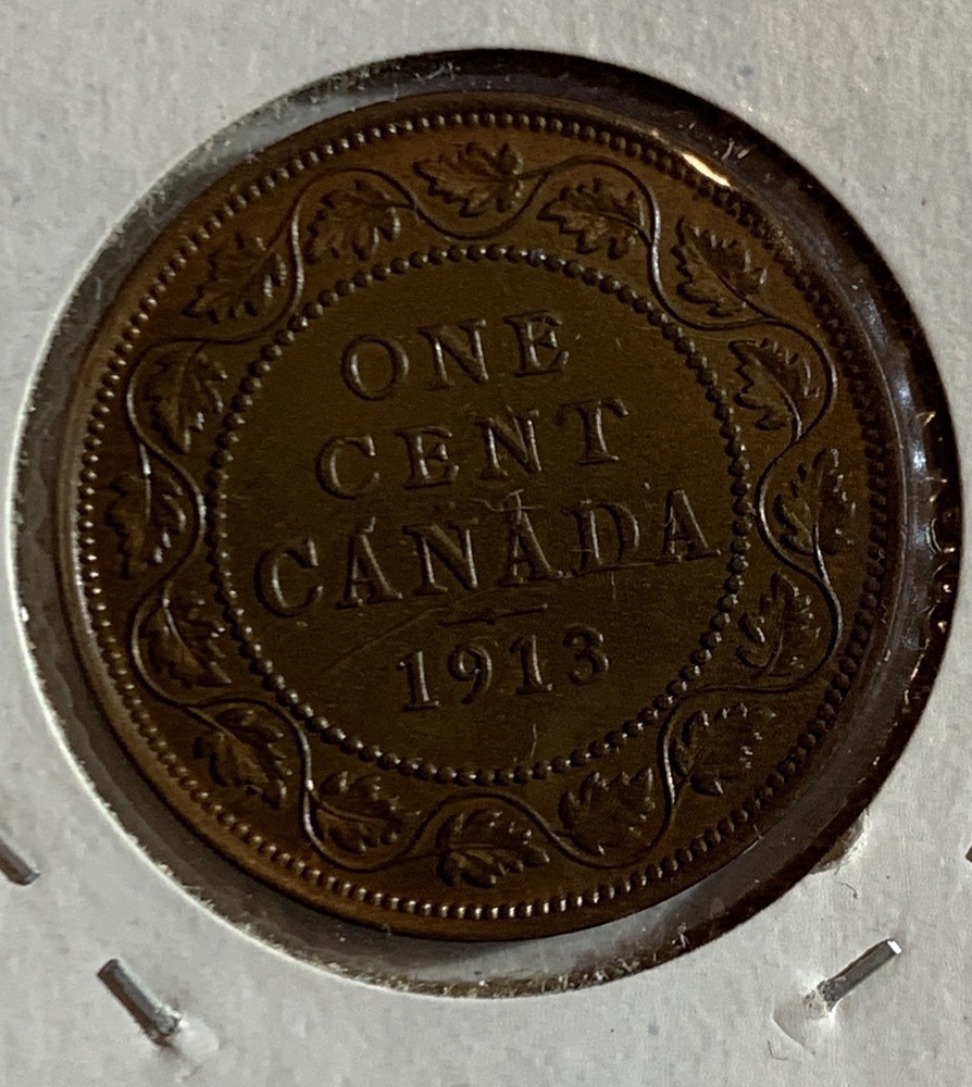 💥1913 CANADA ONE CENT COPPER COIN, UNC⭐