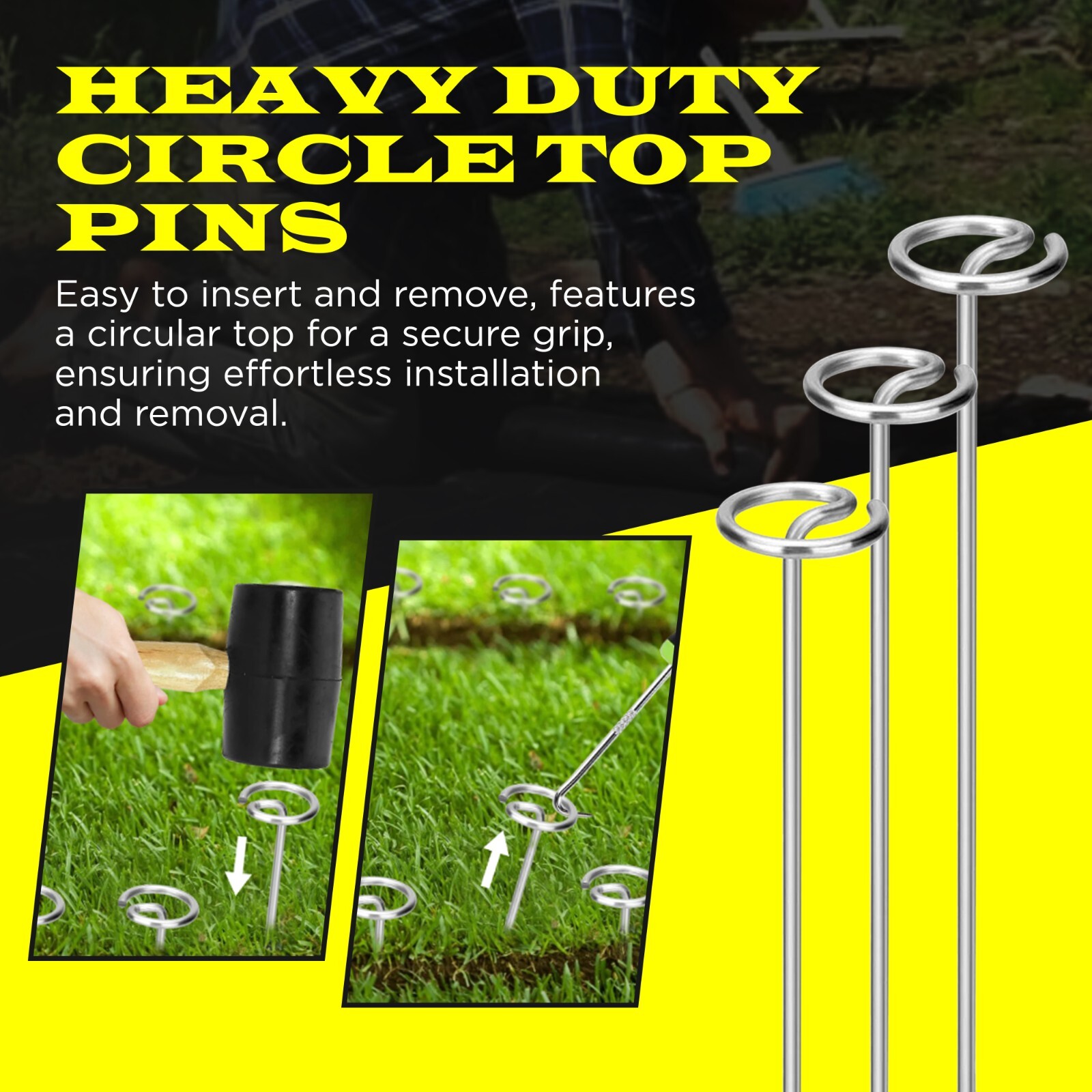 6 Inches Circle Top Pins 8 Gauge STRONG Galvanized Landscape Staples Fabric SOD