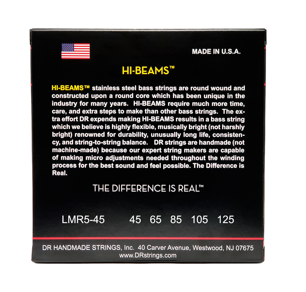 DR Strings Hi-Beam Steel Long Scale 5-String Bass Strings Medium 45-125