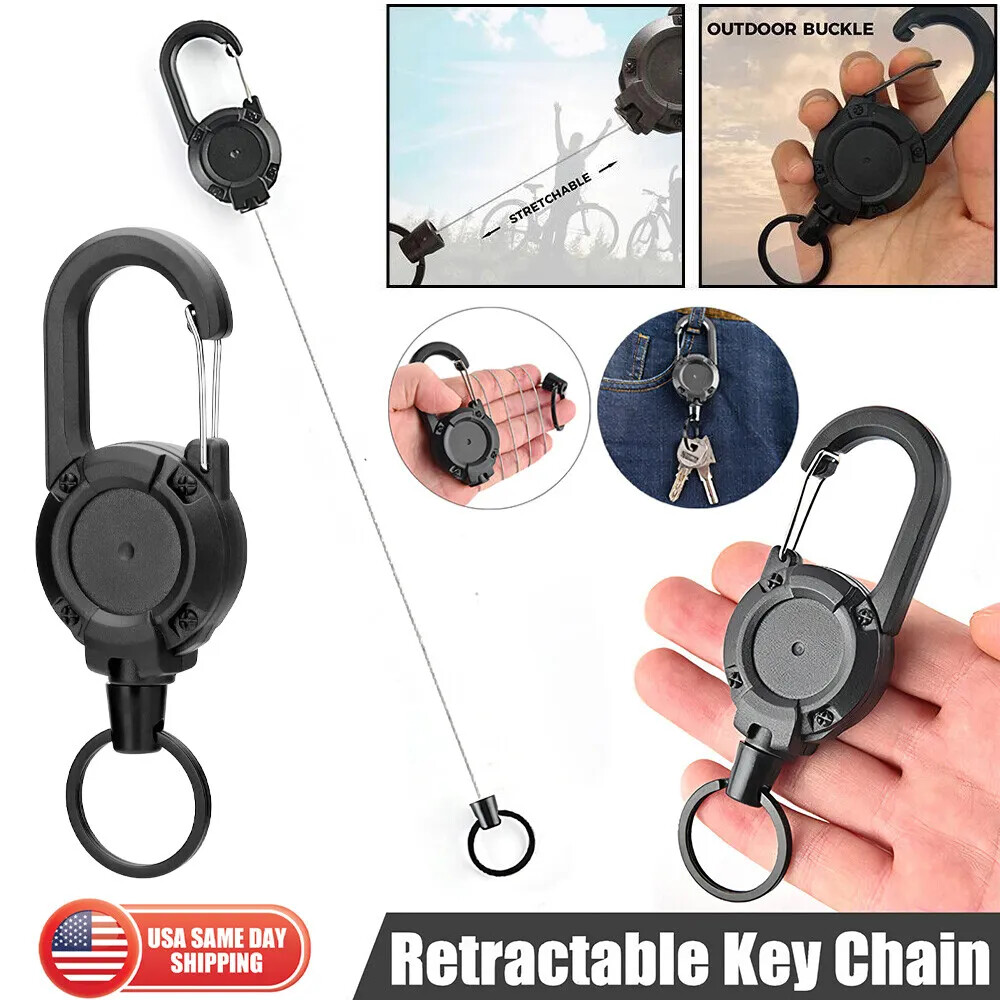 4× Retractable Key Chain Heavy Duty Wire Rope Buckle Multi-Function Key Chain