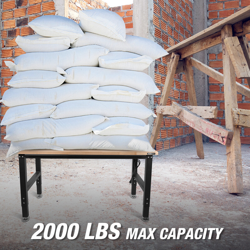 WORKPRO 48" Heavy-Duty Adjustable Workbench Rubber Wood Workstation Worktable US