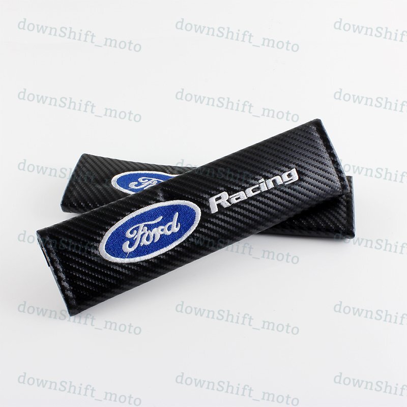 SET FOR FORD RACING Carbon Look Seat Belt Cover Shoulder Pads Embroidery Logo