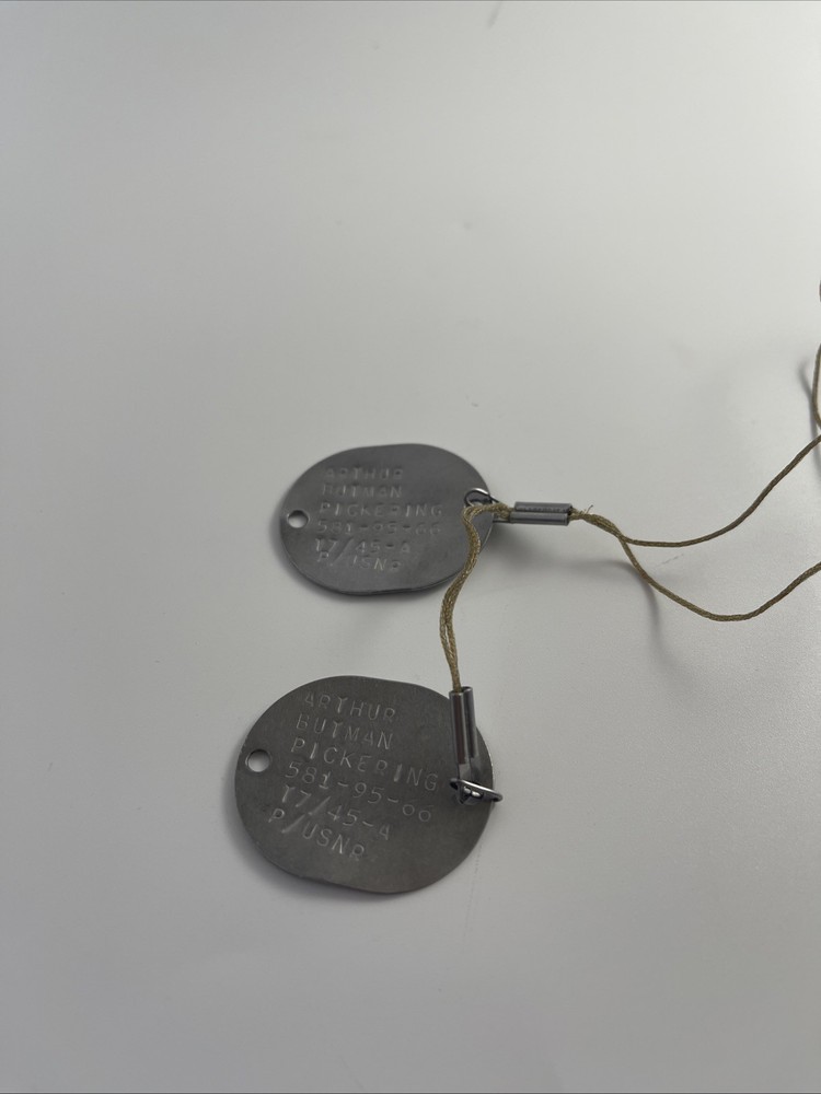 WWII United States Navy Reserve DOG TAGS 1945 Set of 2 on braided wire