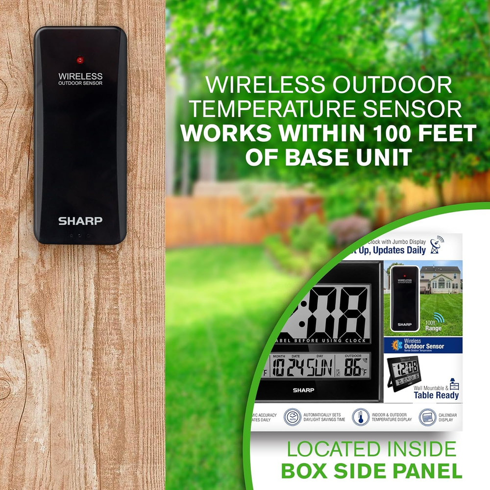 Sharp Atomic Clock – Never Needs Setting, Jumbo 3” Easy-Read Display, Indoor & O