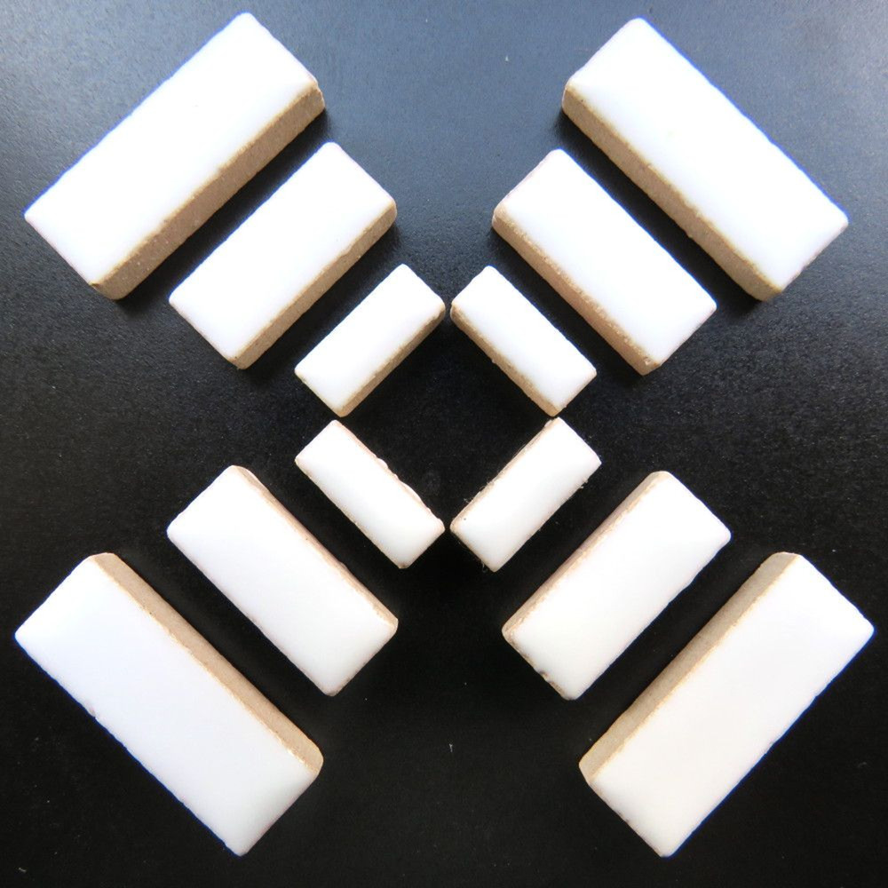 White Ceramic Rectangles Mosaic Tile Pieces - 50 Tiles  - Mixed Sizes