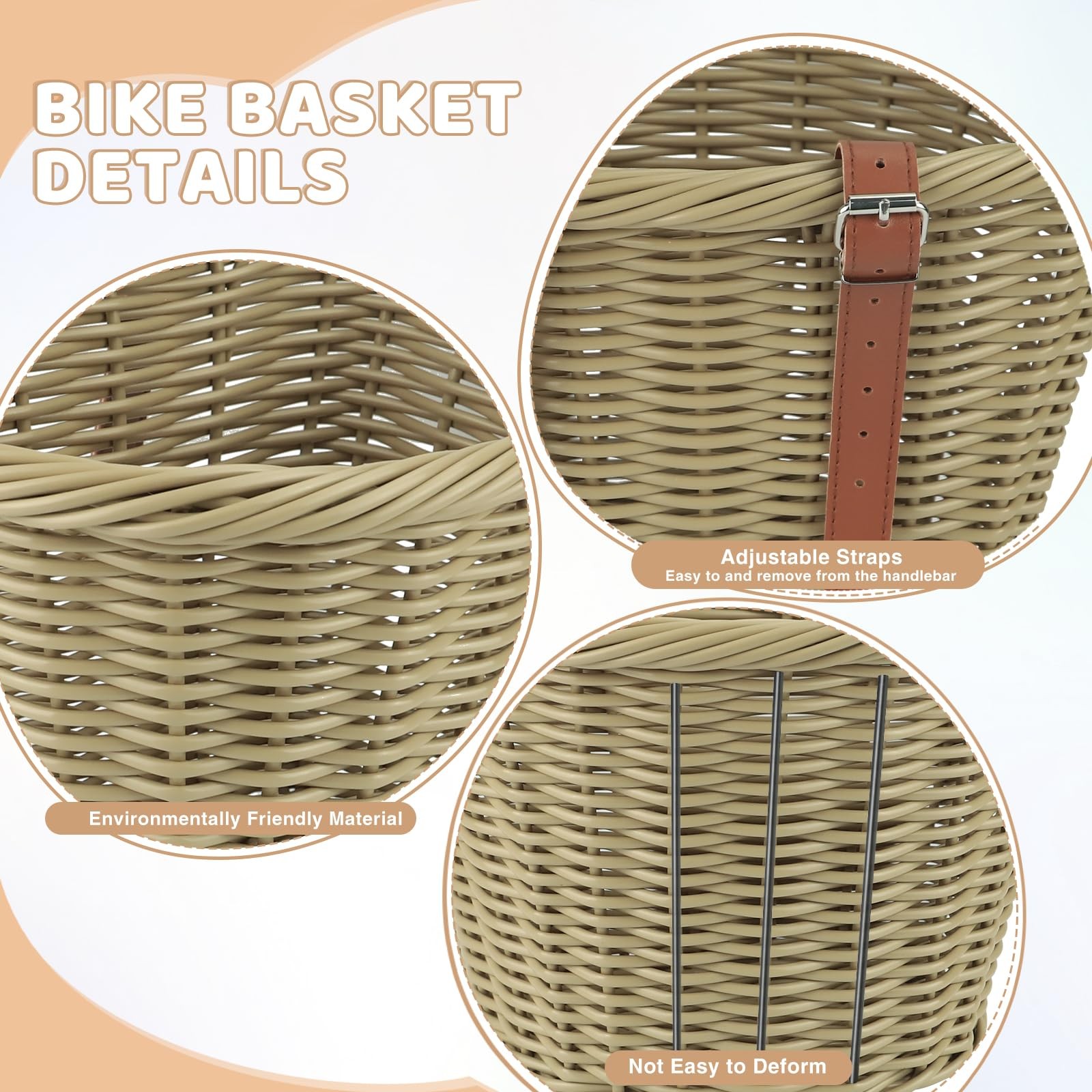 MEGHNA Woven Bike Basket Elegant Semicircle Large for Large, Beige