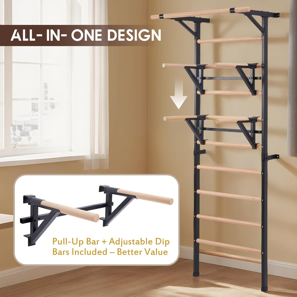 Solid Beechwood Stall Bar – Wall-Mounted Gymnastics Wall Ladder, Durable Beech W