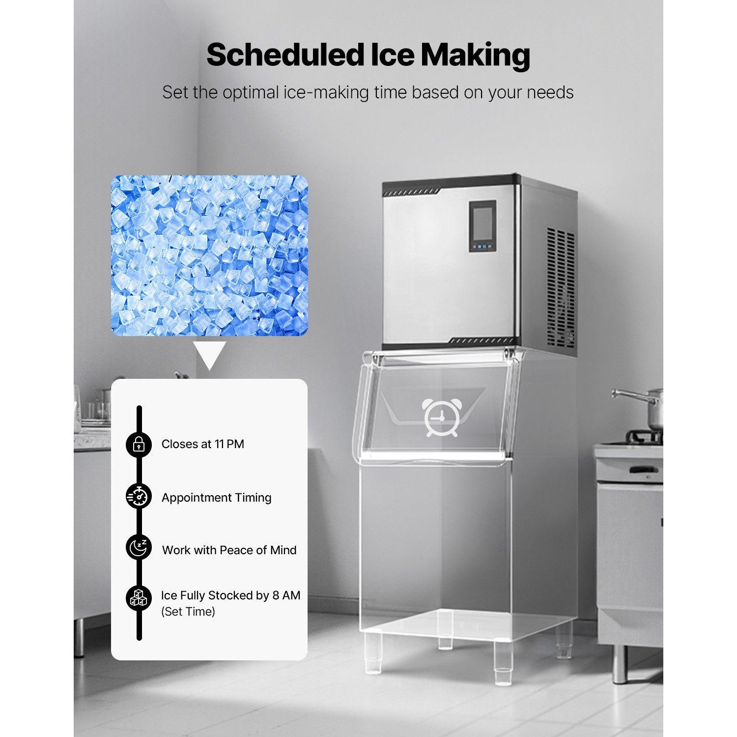 Uimoso Commercial Ice Maker Machine - Produces 300 lbs/Day with Self-Cleaning
