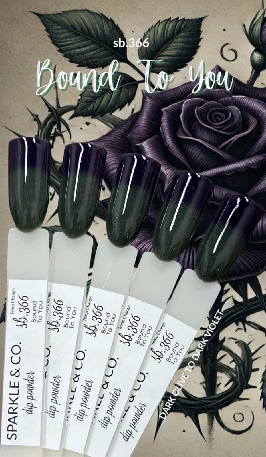 Sparkle & co Nail Dip Powder Bound to You Dark Olive Green Purple Temp Change