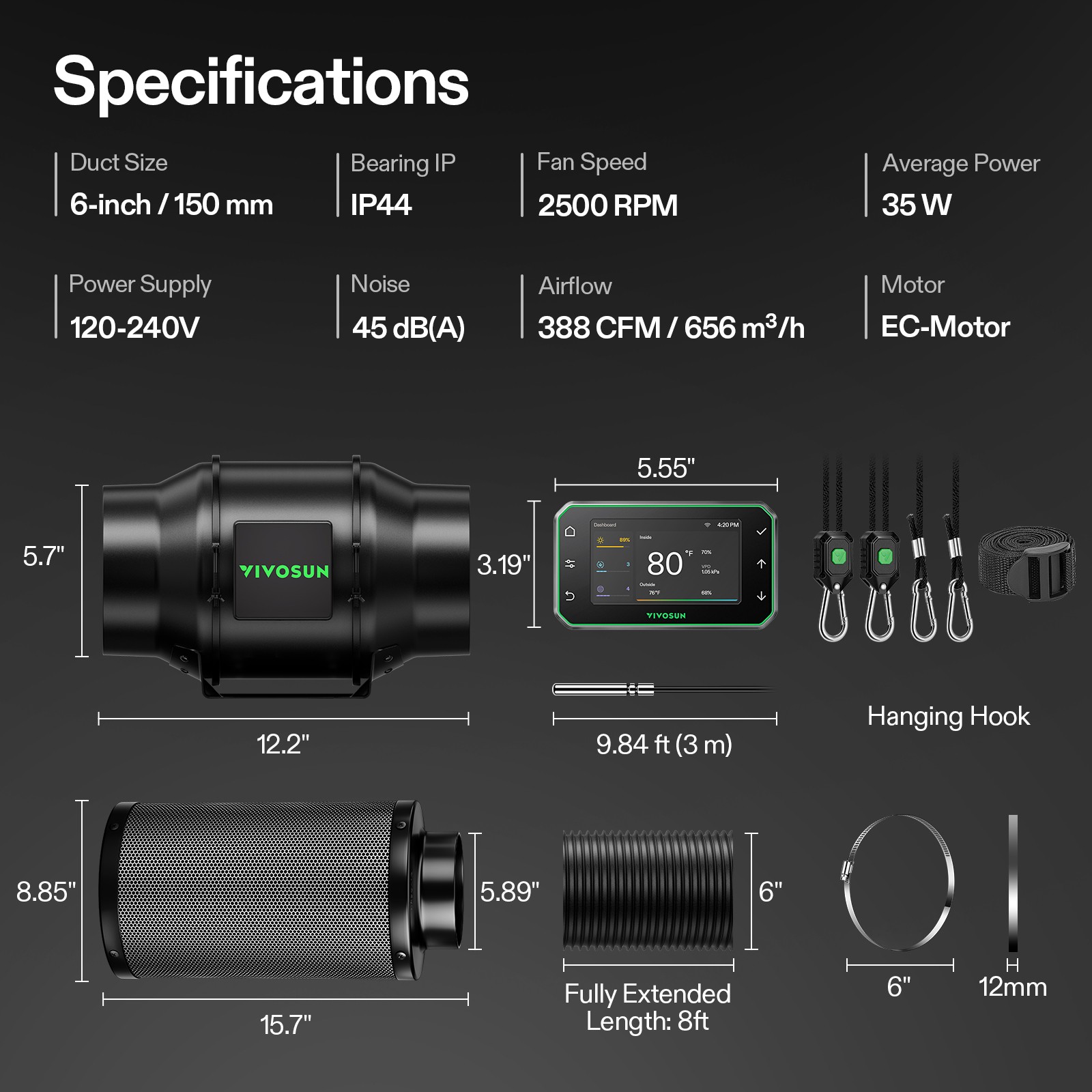VIVOSUN 5x5FT Smart Grow Tent Kit & 650W LED Grow Light & G6 Ventilation E42A+