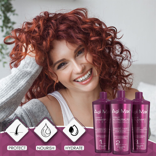 1L 3PCS Agi Max Brazilian Natural Keratin Hair Treatment Kit Straightening Curls