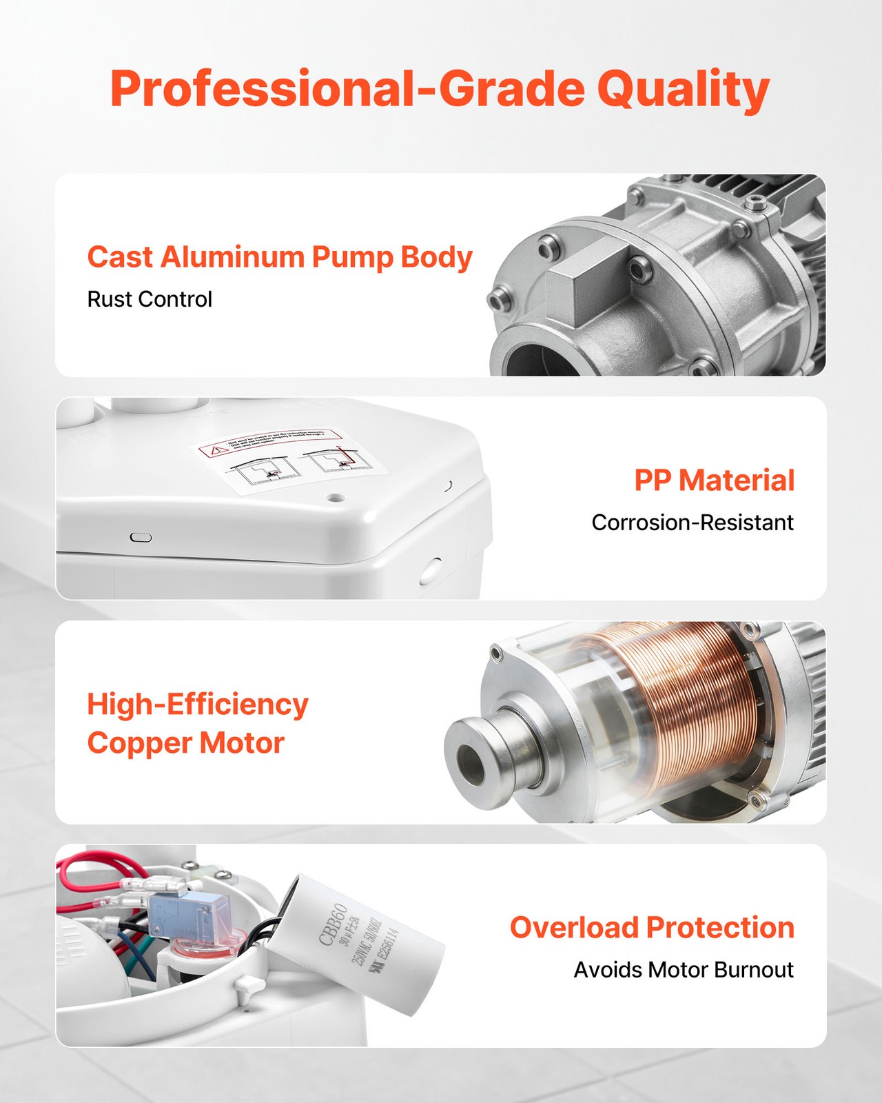 VEVOR Utility Sink Pump 1 HP 2200 GPH Under Sink Pump 36 ft with 3 Water Inlets