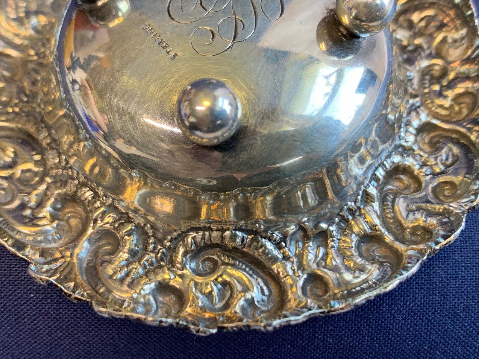 Antique Sterling Silver Condiment Dish Master Salt Cellar 37.03g Floral Repousse