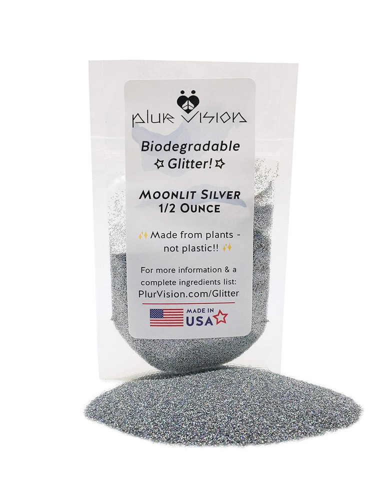 Moonlit Silver Biodegradable Glitter 1/2 Ounce - Made from Plant Cellulose, Eart