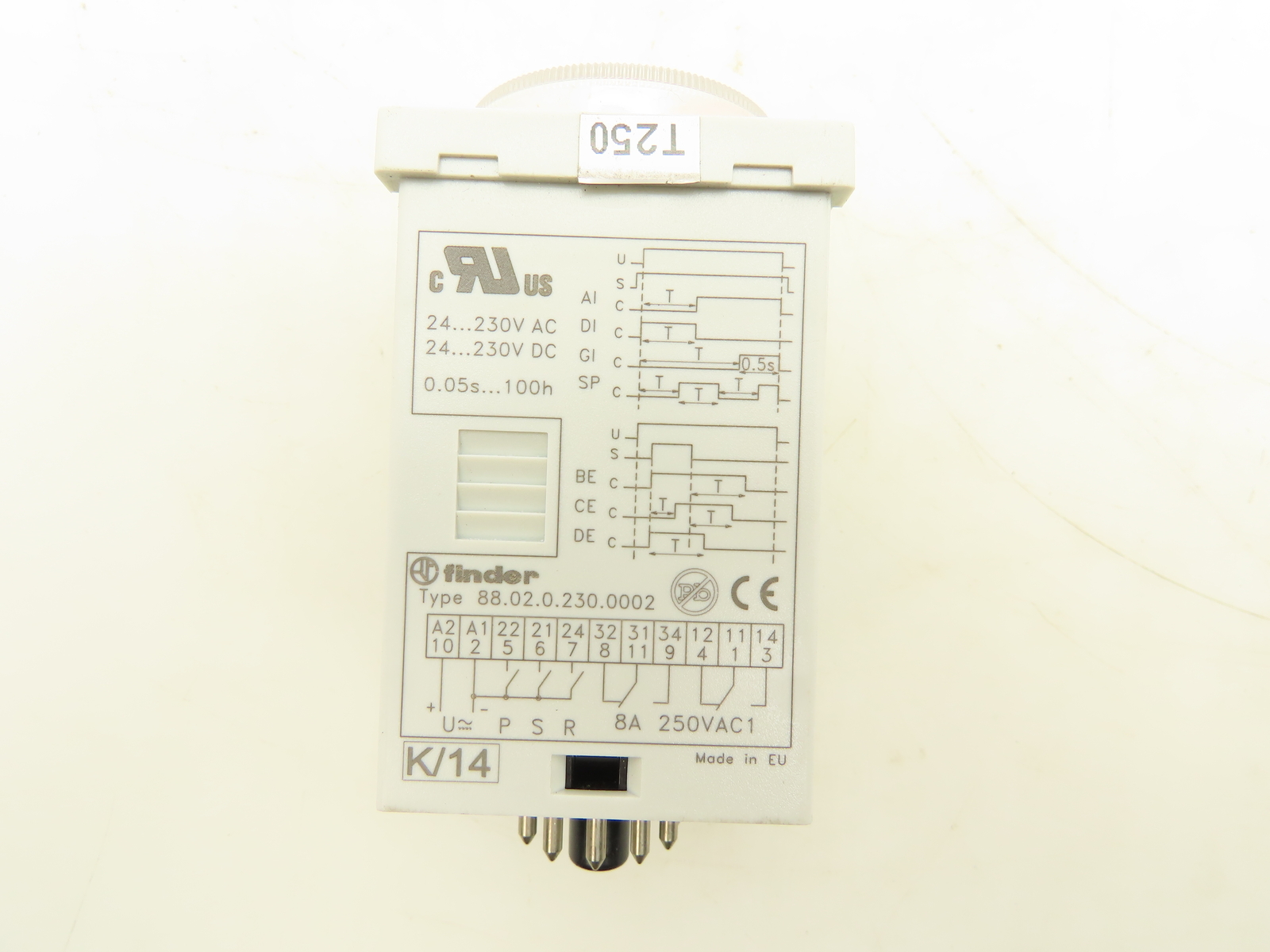 Finder 88.02 Multi-Voltage Plug-In Timer Socket Relay Base 0.5sec-100hr