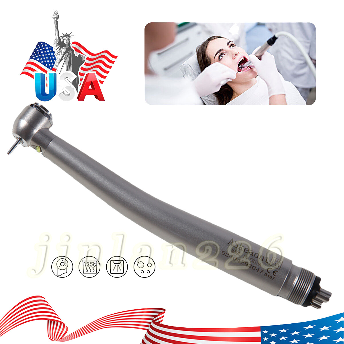 Pieza de mano alta velocidad de fibra óptica LED dental estilo NSK 4 agujeros