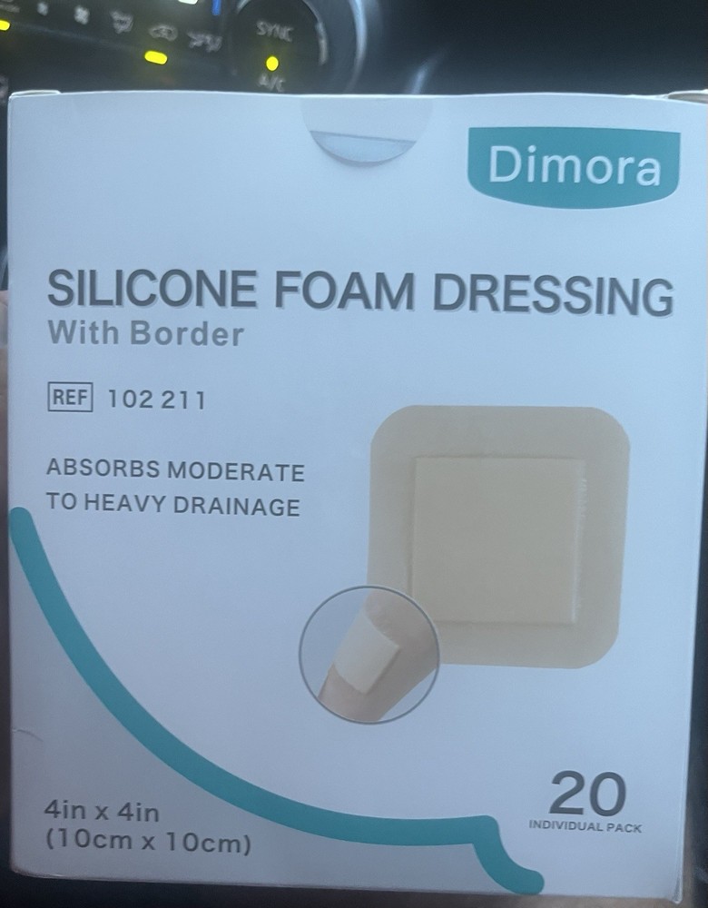 Dimora Silicone Foam Dressing Adhesive, 20 Pack with Border