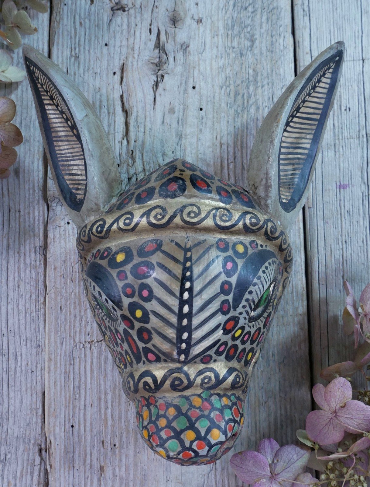 Donkey Mule Wood Mask Handmade Guerrero Mexican Folk Art Distressed to Look Old