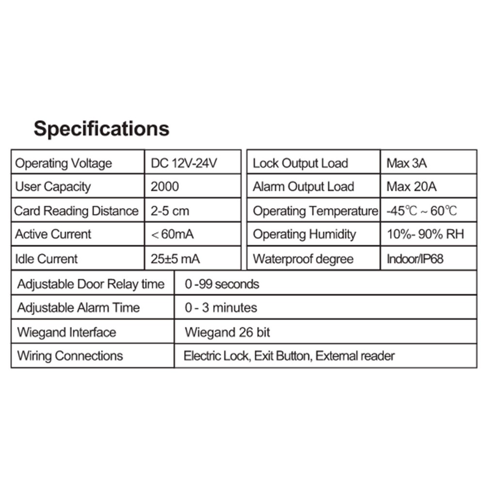 Standalone IP68 Access Control Keypad Card Reader WG26 2000 Users App Control