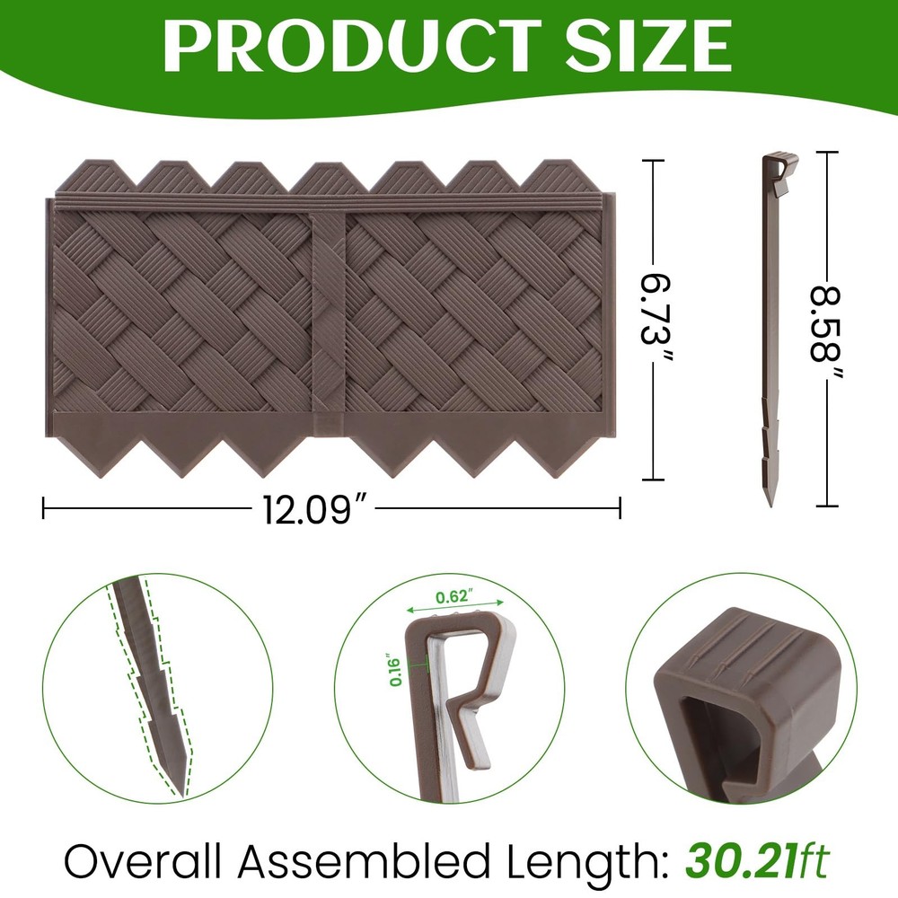 20-Pack Weaving Flower Bed Garden Edging Borders (20 FT) - No Dig Brown
