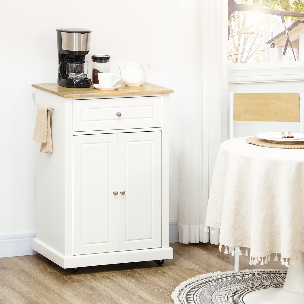 Rolling Kitchen Island Cart, Portable Serving Trolley Table with Drawer,