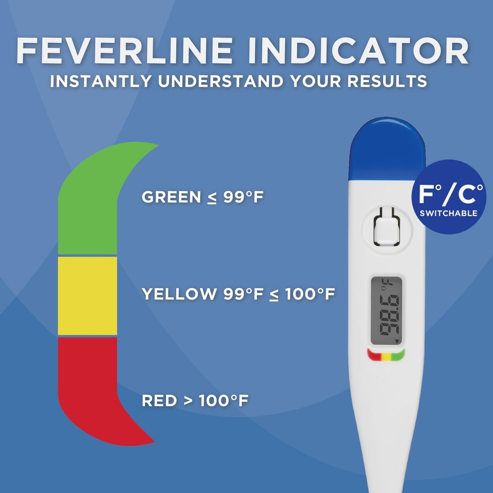 Digital Thermometer 30 Second Read Fever Indicator Rigid Tip Waterproof Probe