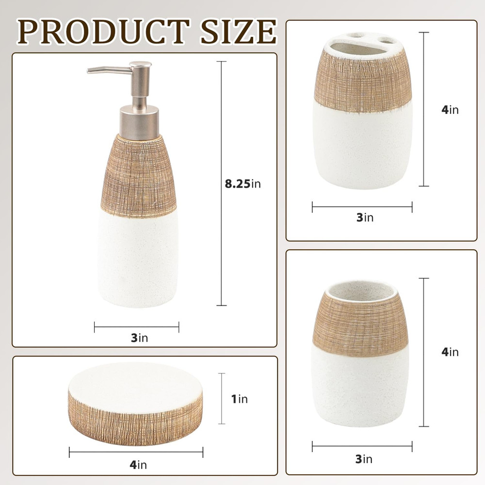 Bathroom Accessories Set,4 Pcs Ceramic Bathroom Decor Accessory,Includes Toothbr