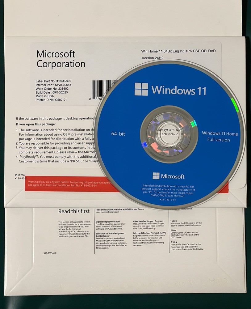 Microsoft Win 11 Home 64-bit Full Version DVD