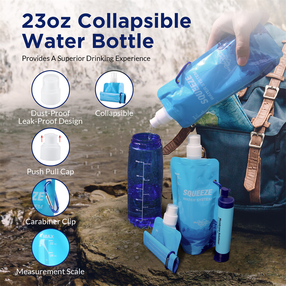 Personal Water Filter Straw|2xCollapsible Water Storage Bags|Portable Filtration