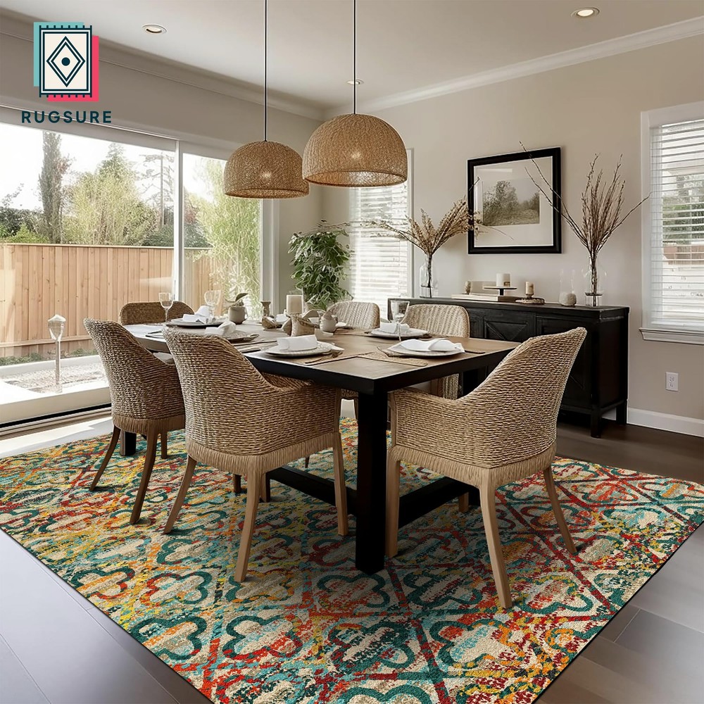 RUGSURE Washable Area Rugs, 8' x 10' x (Rectangular), Grass-multicolor