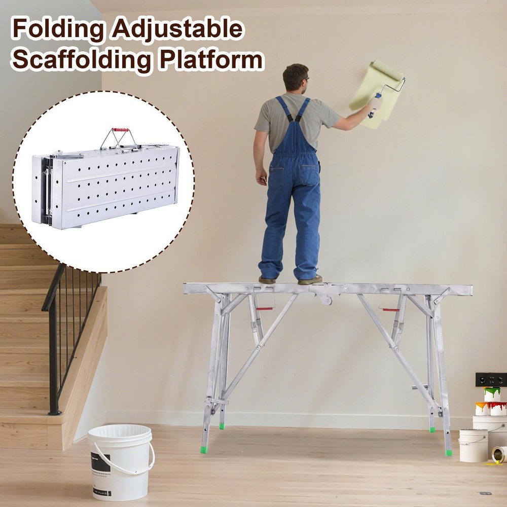 Work Platform Adjustable Height Portable Scaffolding Platform 330 Lb Load US