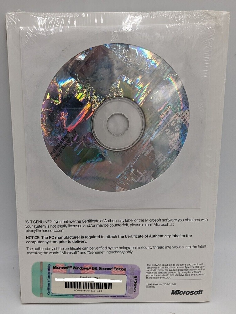 MICROSOFT WINDOWS 98 SE SECOND EDITION FULL OPERATING SYSTEM MS WIN 98SE =NEW=