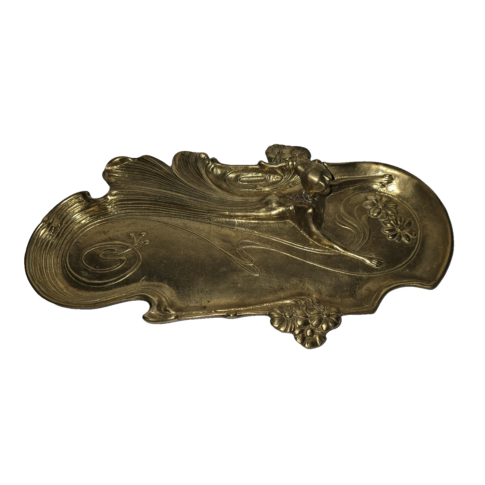 Art Nouveau German Woman in the Water Gentleman's Card Holder Bronze Tray