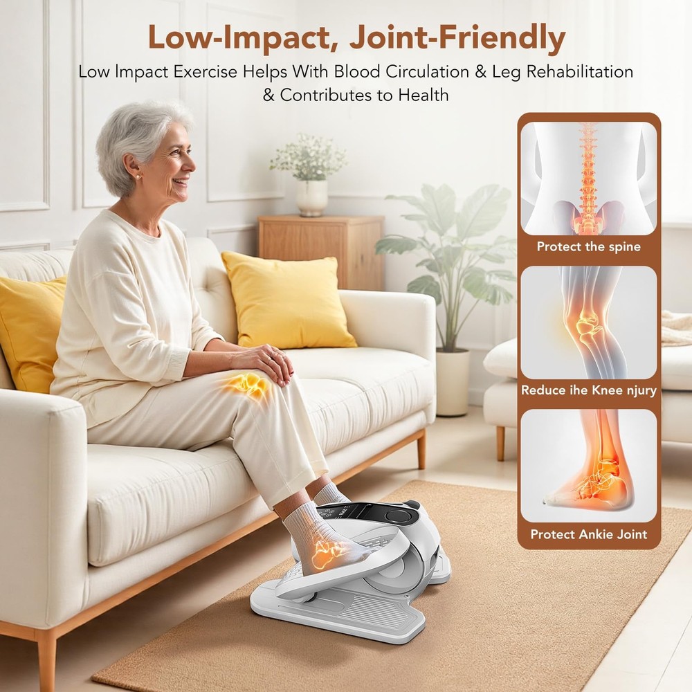 Under Desk Elliptical Exercise Machine, Mini Medium, Black and White