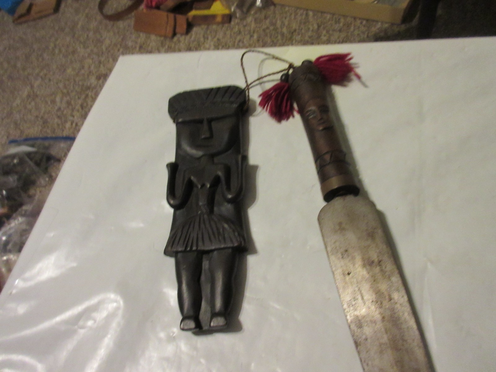 Vintage Tribal Knife in Carved Wooden Sheath