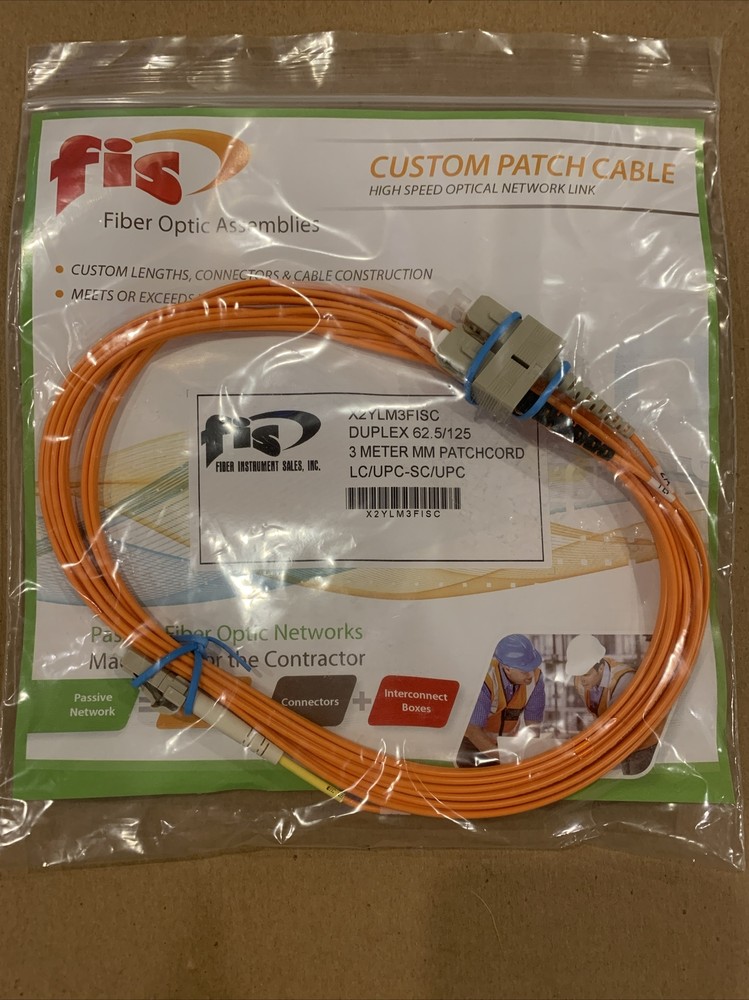FIS Fiber Optic Patch Cable, Multimode MM, LC/UPC to SC/UPC -- 3 Meter
