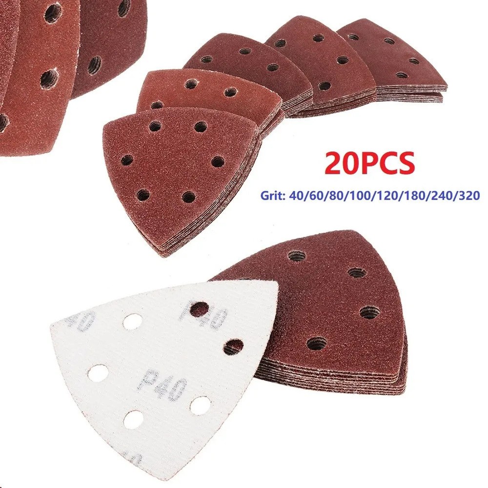20pcs Sandpaper Triangular Sanding Discs Hook And Loop Aluminum Oxide Pads 90mm