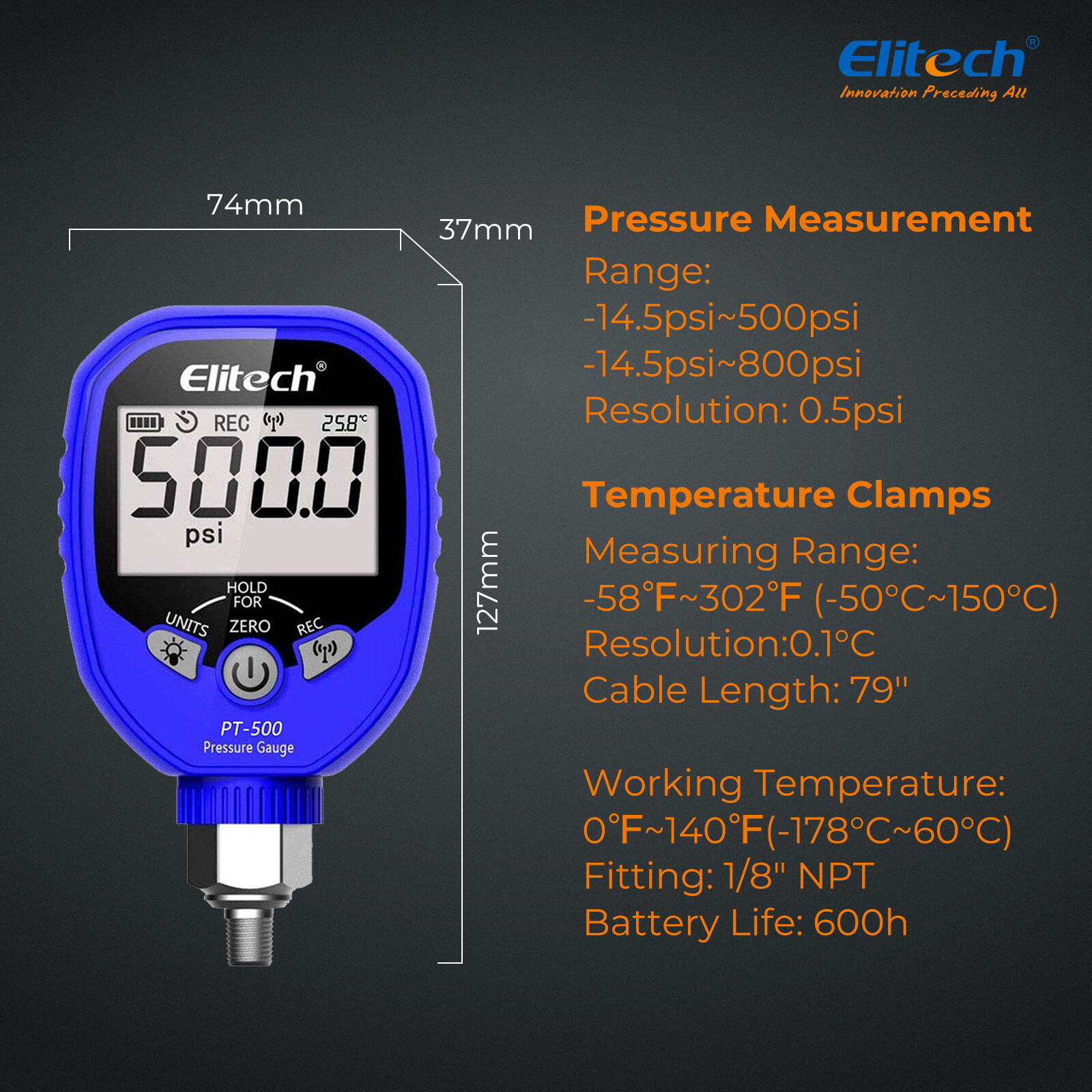 Elitech Wireless Digital Manifold Gauge HVAC Pressure Gauge Set PT-500&PT-800