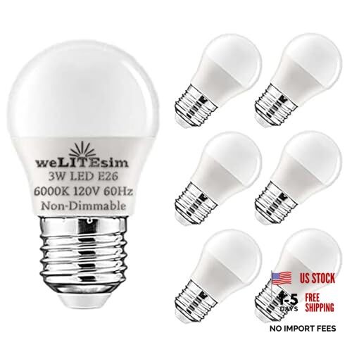 A15 LED Light Bulbs 3W (25W Equivalent) Daylight White E26 Base 120V A15 6000K
