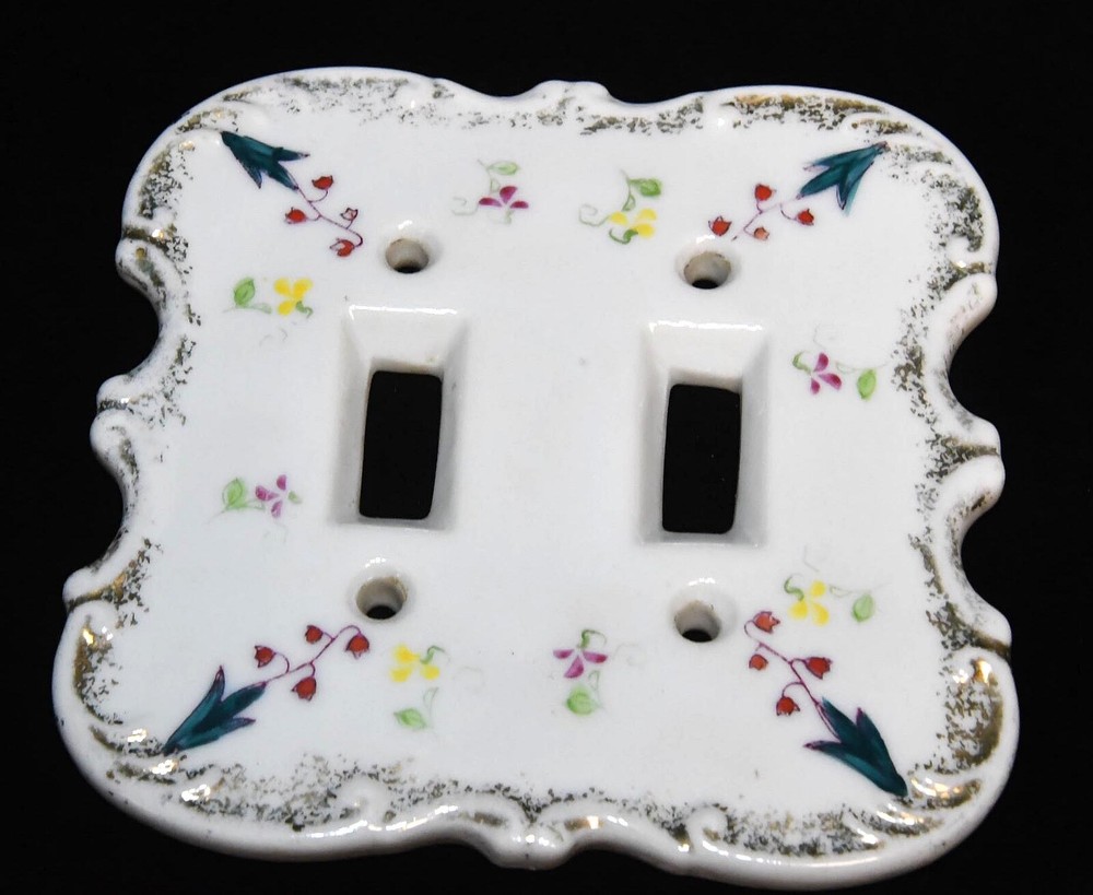 FLOWERED CERAMIC DOUBLE LIGHT SWITCH PLATE COVER