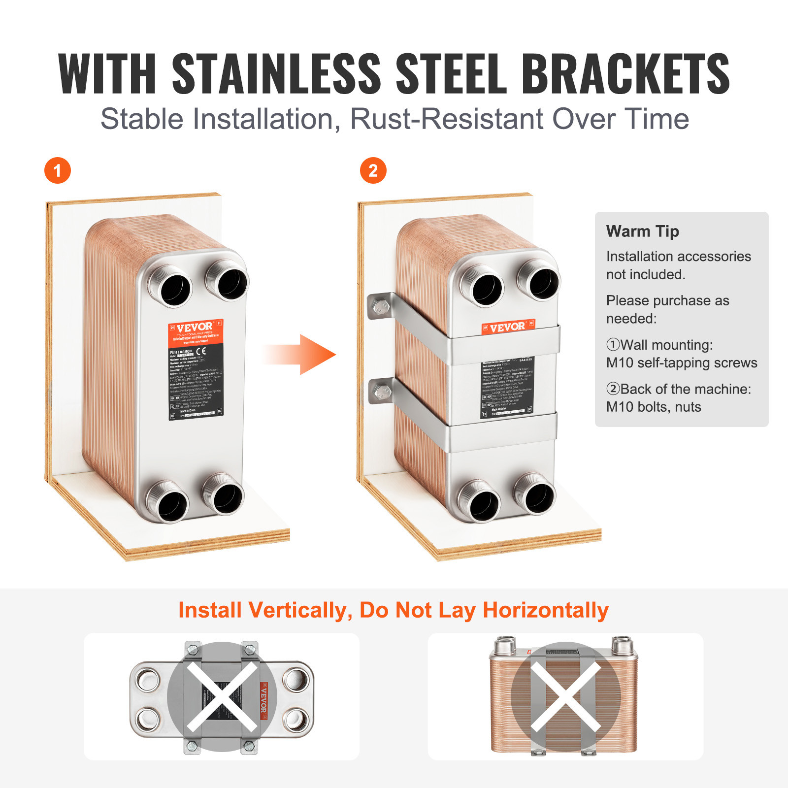 VEVOR 80 Plate Heat Exchanger 4*1-1/4" MNPT Ports 5"x 12" Brazed 316L St. Steel