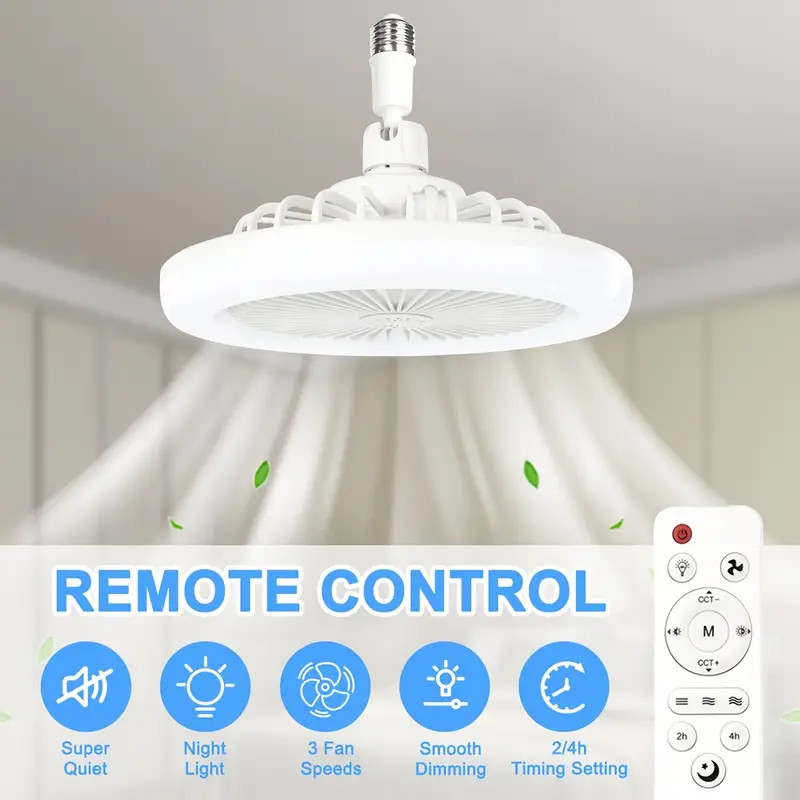 Socket Ceiling Fans with Lights and Remote- Socket Fan light with Dimmable Led