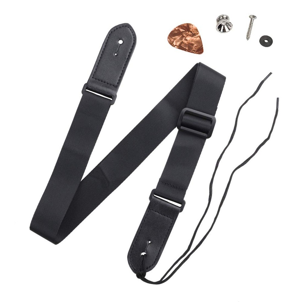 Simple Black Adjustable Genuine Leather Metal Hook Ukulele Strap Strong Back ...