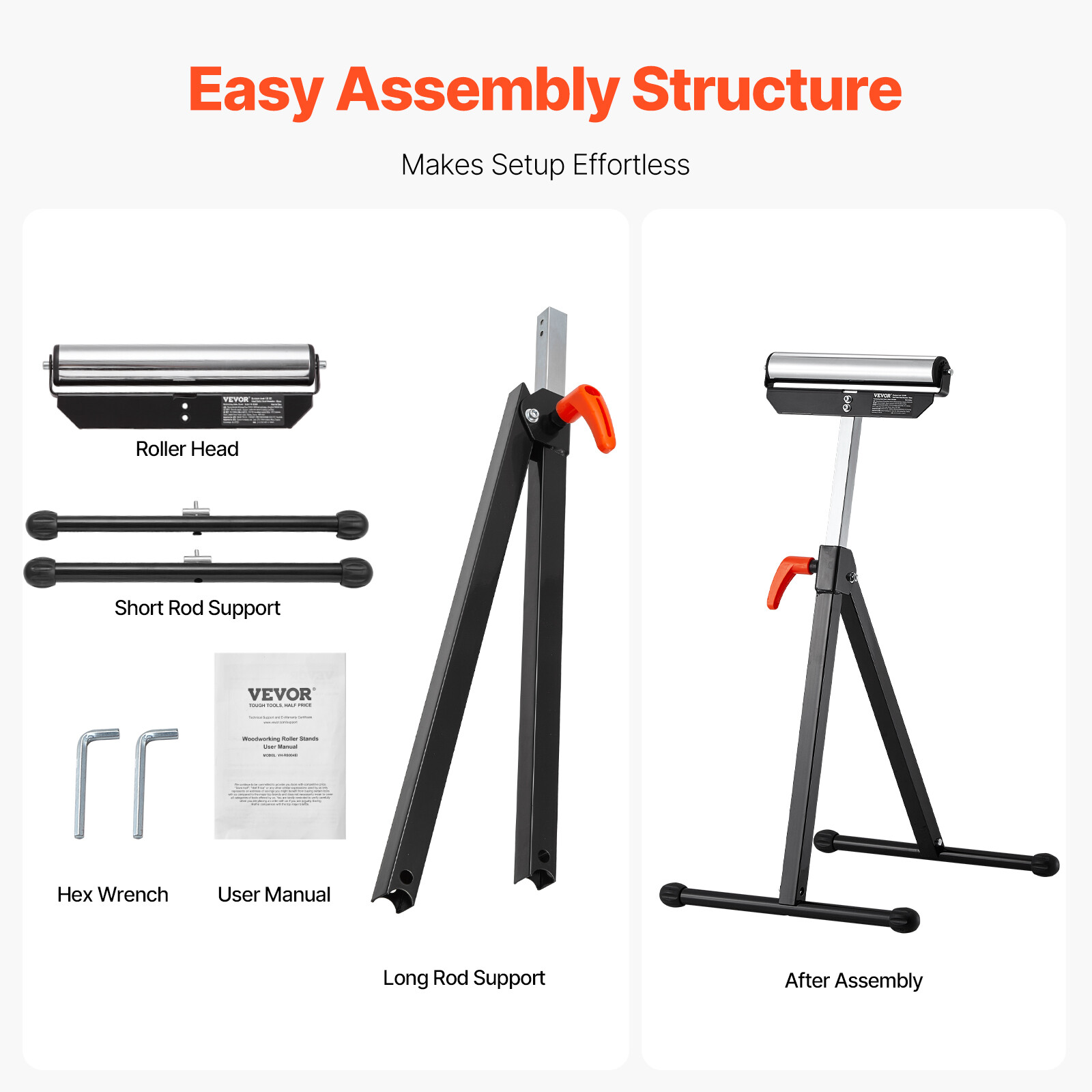 2 PCs Folding Woodworking Roller Stands Max Load 135 lb Adjustable 26.8-42.5 in