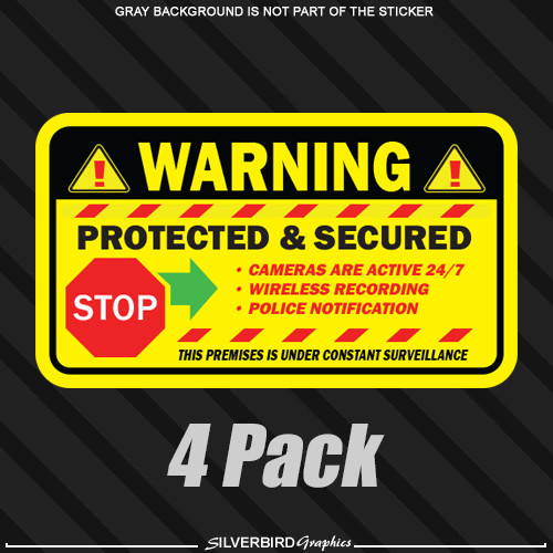 Security Camera Sticker Alarm Caution Home Protected Surveillance Warning 4 pack